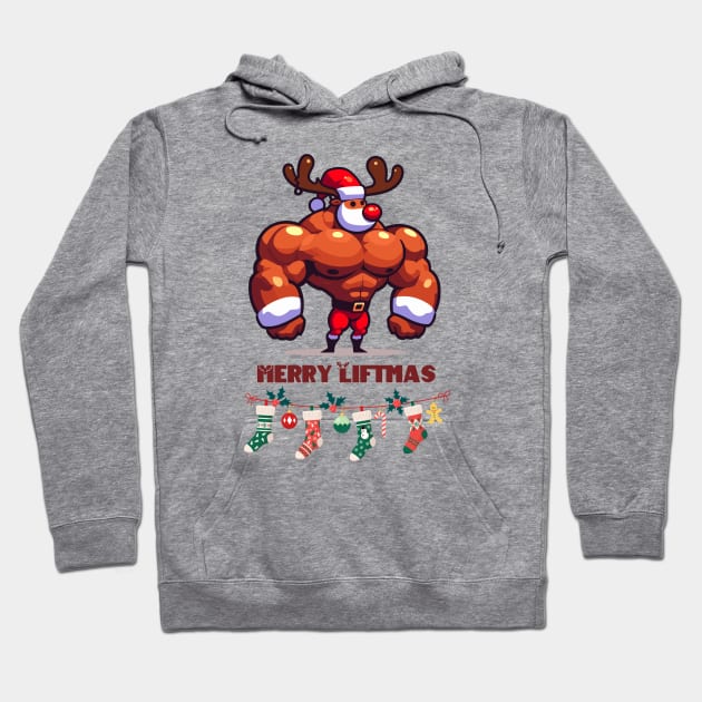 Christmas Reindeer - Merry Liftmas Hoodie by Fluen